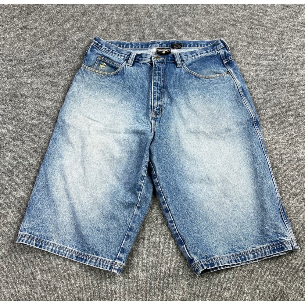 Vintage Rocawear Baggy Denim Shorts Mens 38 Light Wash Y2K Hip Hop Skater Blue